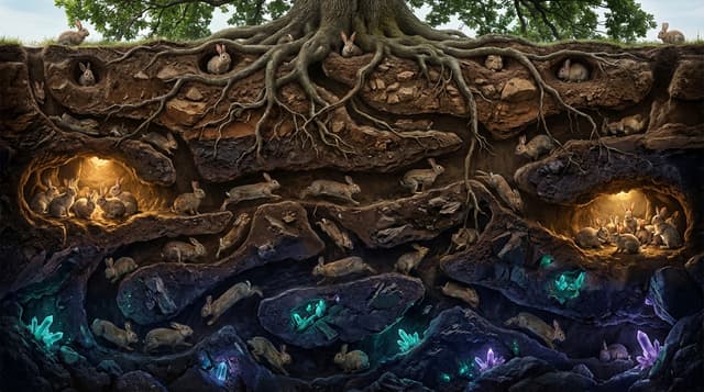 Rabbithole — an underground warren of rabbits and glowing crystals